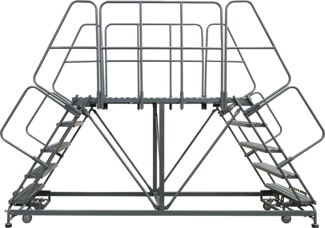 )Ballymore Double Entry Work Platforms with Handrails, 7 Step, 33 In Wide Base, 36 in Platform Depth, Serrated Tread (DEP7-2436)