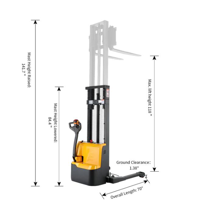 Apollolift Powered Forklift Full Electric Walkie Stacker 2640lbs Cap. Straddle Legs. 118" lifting