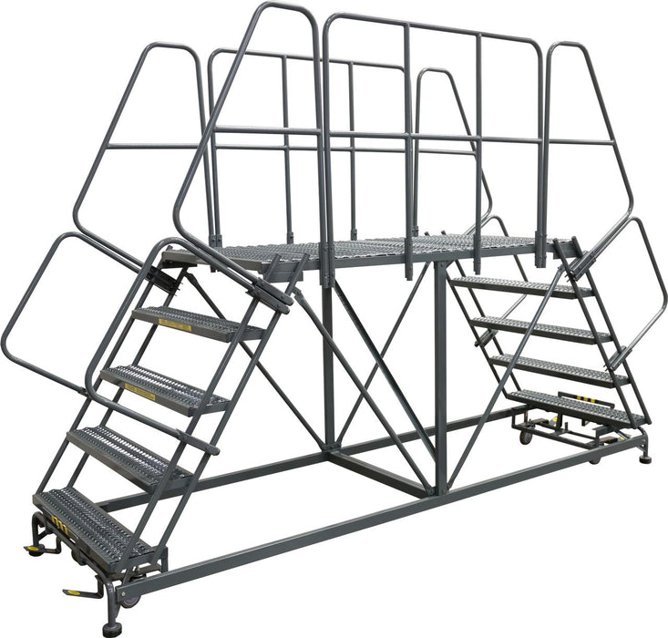 )Ballymore Double Entry Work Platforms with Handrails, 7 Step, 33 In Wide Base, 36 in Platform Depth, Serrated Tread (DEP7-2436)