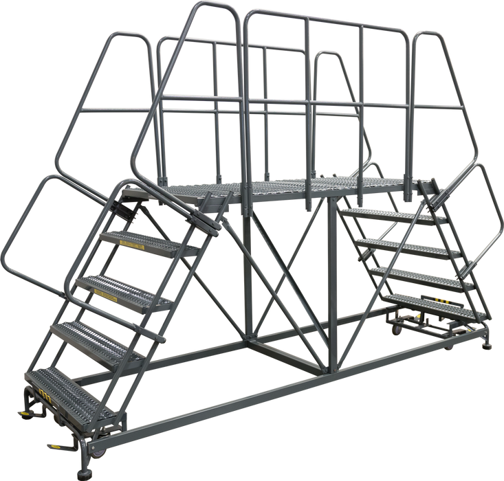 Ballymore Double Entry Work Platforms with Handrails, 5 Step, 33 In Wide Base, 72 in Platform Depth, Serrated Tread (DEP5-2472)