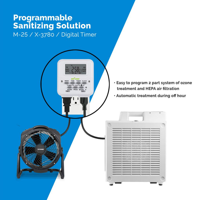 XPOWER Olympus PLUS Programmable Sanitizing System (PSS), 600 CFM HEPA Air Purifier, Air Mover + Ozone Generator, Digital Timer, Automatic, Overnight