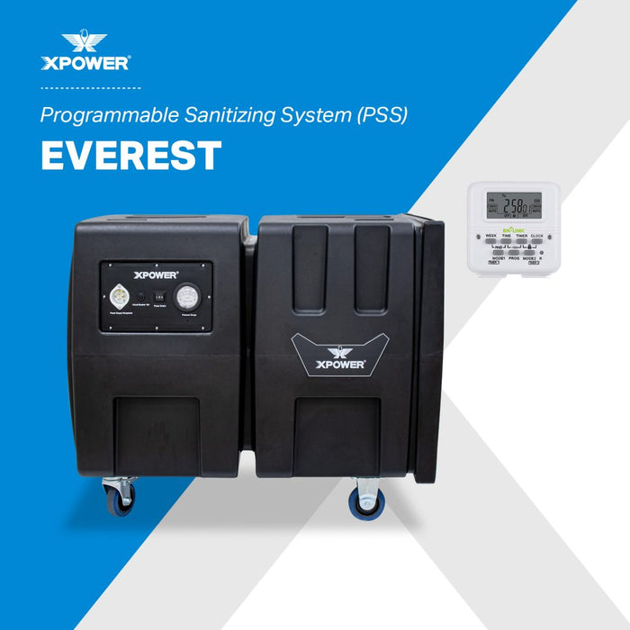 XPOWER Everest Programmable Sanitizing System (PSS), Automatic Overnight Indoor Air Quality Solution, 2000 CFM HEPA Air Purifier, Digital Timer, IAQ