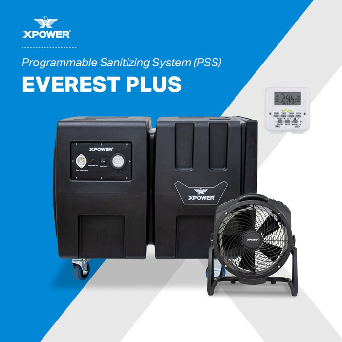XPOWER Everest PLUS Programmable Sanitizing System (PSS), 2000 CFM HEPA Air Purifier, Air Mover + Ozone Generator, Digital Timer, Automatic, Overnight