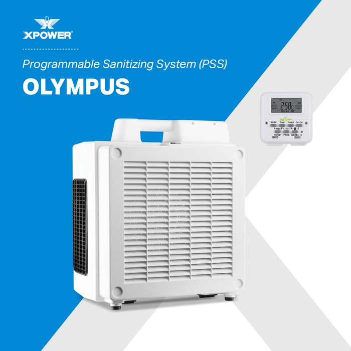 XPOWER Olympus Programmable Sanitizing System (PSS), Automatic Overnight Indoor Air Quality Solution, 600 CFM HEPA Air Purifier, Digital Timer, IAQ