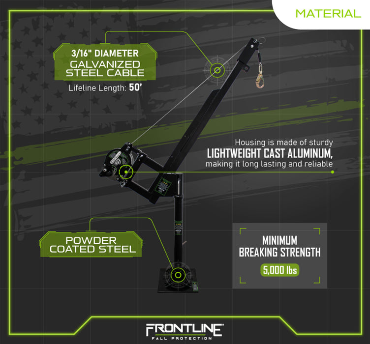 Frontline Fall DAN75RA-US Patriot™ Confined Space Davit with 50' 3-Way Retrieval System - Made in USA