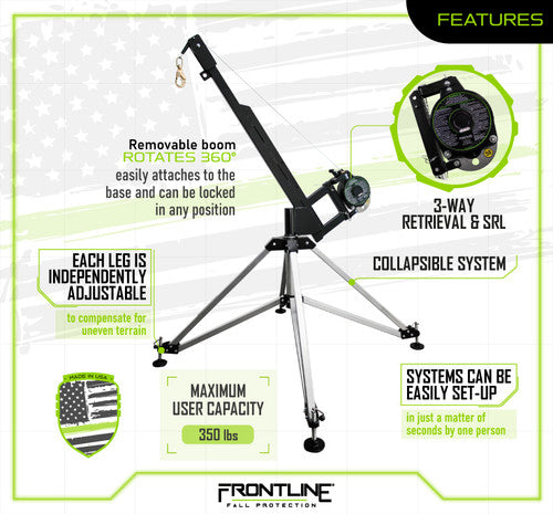 Frontline Fall QAN75RA-US Patriot™ Confined Space Quadpod with 3-Way Retrieval System - Made in USA