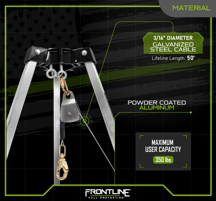 Frontline Fall TAN07RA-US Patriot™ 7' Confined Space Tripod with 3-Way Retrieval System - Made in USA