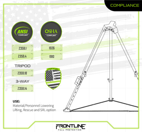 Frontline Fall TAN07RA-US Patriot™ 7' Confined Space Tripod with 3-Way Retrieval System - Made in USA