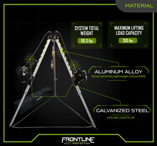 Frontline Fall TAN07RURP MEGApod Confined Space 7' Aluminum Tripod with 60' Winch and 3-Way SRL