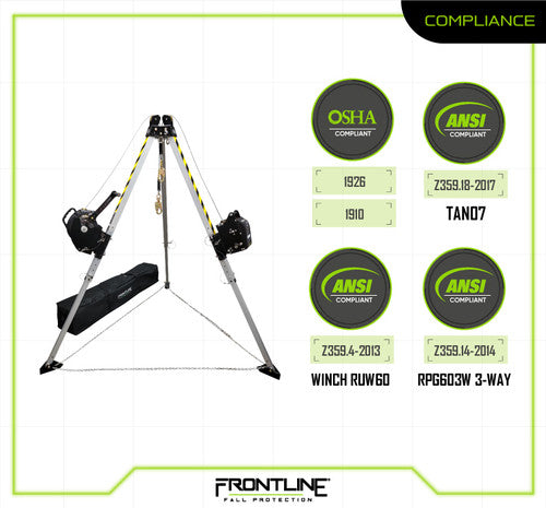 Frontline Fall TAN07RURP MEGApod Confined Space 7' Aluminum Tripod with 60' Winch and 3-Way SRL