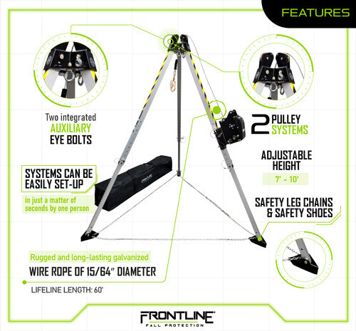 Frontline Fall TAN10RU MEGApod Confined Space Kit 10' Aluminum Tripod with 60' Winch