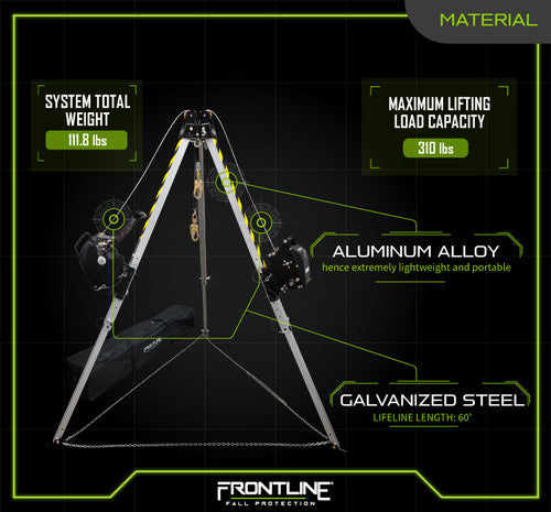 Frontline Fall TAN10RURP MEGApod Confined Space 10' Aluminum Tripod with 60' Winch and 3-Way SRL