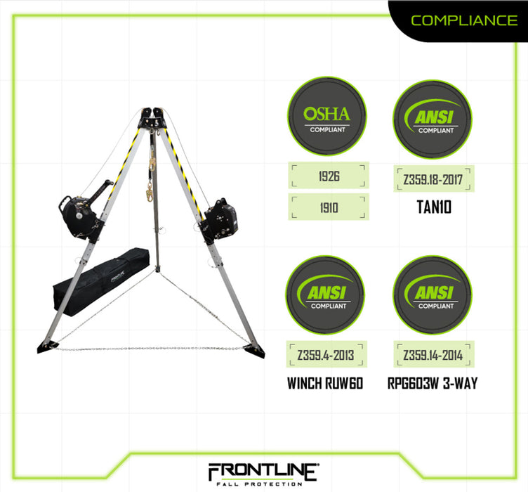 Frontline Fall TAN10RURP MEGApod Confined Space 10' Aluminum Tripod with 60' Winch and 3-Way SRL