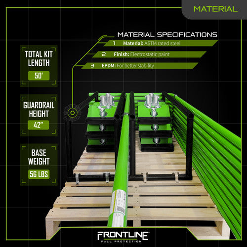 Frontline Fall Universal 5' Guardrails with Bases Complete Kit (50')