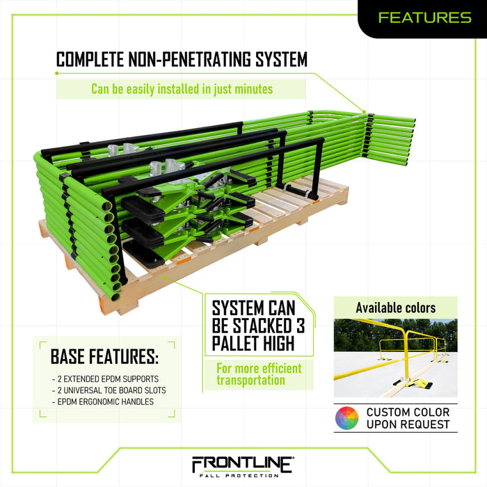 Frontline Fall Guardrail System Non-Penetrating Complete 100' Kit - OSHA Compliant