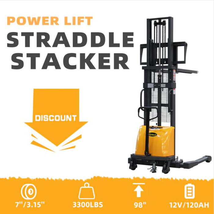 Apollolift Power Lift Straddle Stacker 3300Lbs 98"Lifting