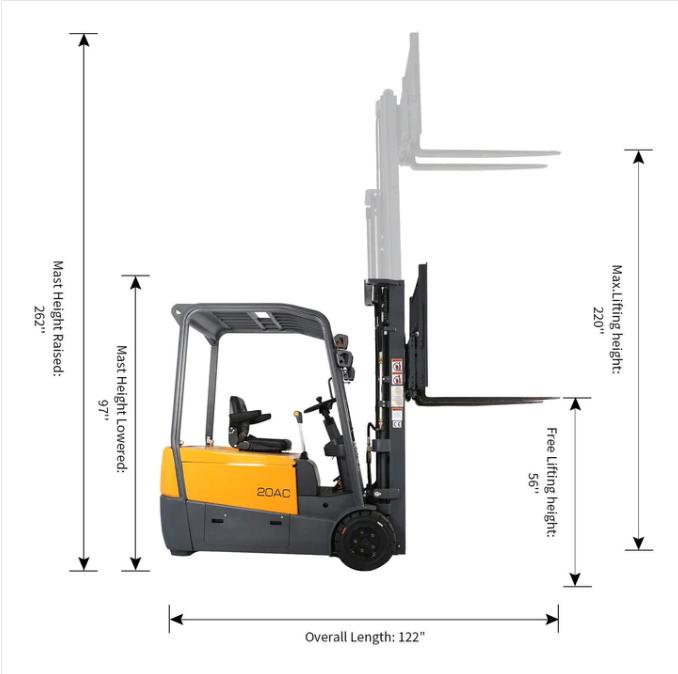 Apollolift 3 Wheels Lithium-ion Battery Forklift with Heating Film 4400lbs Cap. 220" Lifting