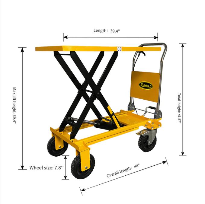 Apollolift Single Scissor Lift Table 440 lbs. 39.4 " lifting height with durable big rubber load wheel