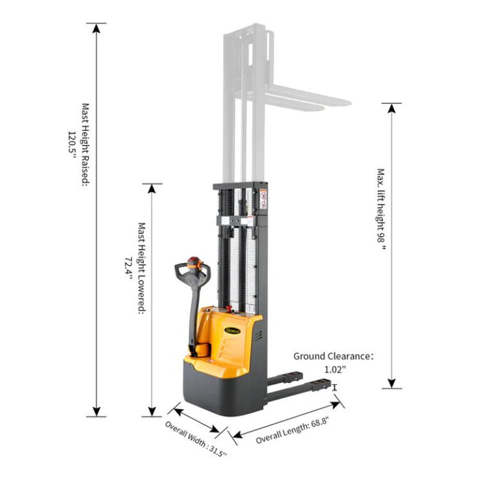 Apollolift Powered Forklift Full Electric Walkie Stacker 3300lbs Cap. Fixed Legs.98" Lifting