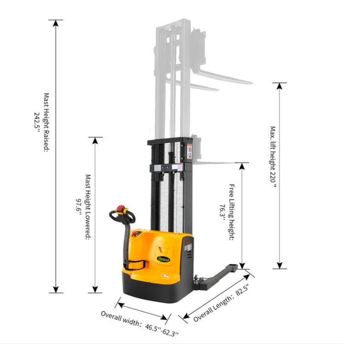 Apollolift Powered Forklift Full Electric Walkie Stacker 3300 lbs Cap. 220"Lifting