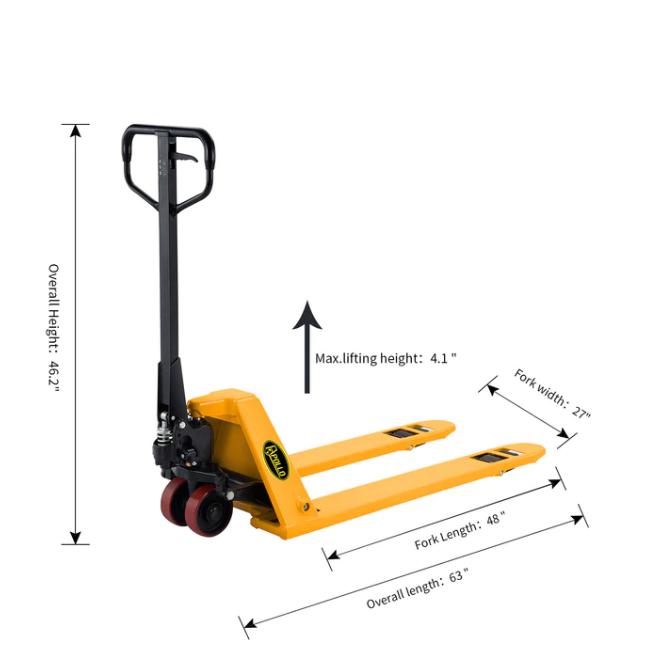 Apollolift Pallet Jack Low Profile. 2200lbs. 48"Lx27"W Fork 1.4inch lowered