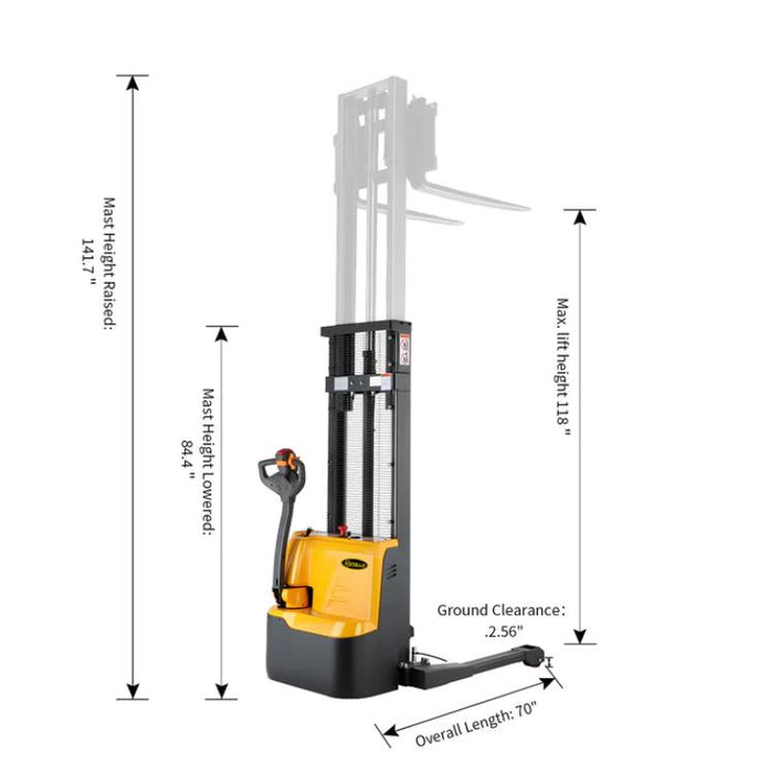 Apollolift Powered Forklift Full Electric Walkie Stacker 3300lbs Cap. Straddle Legs. 118" lifting
