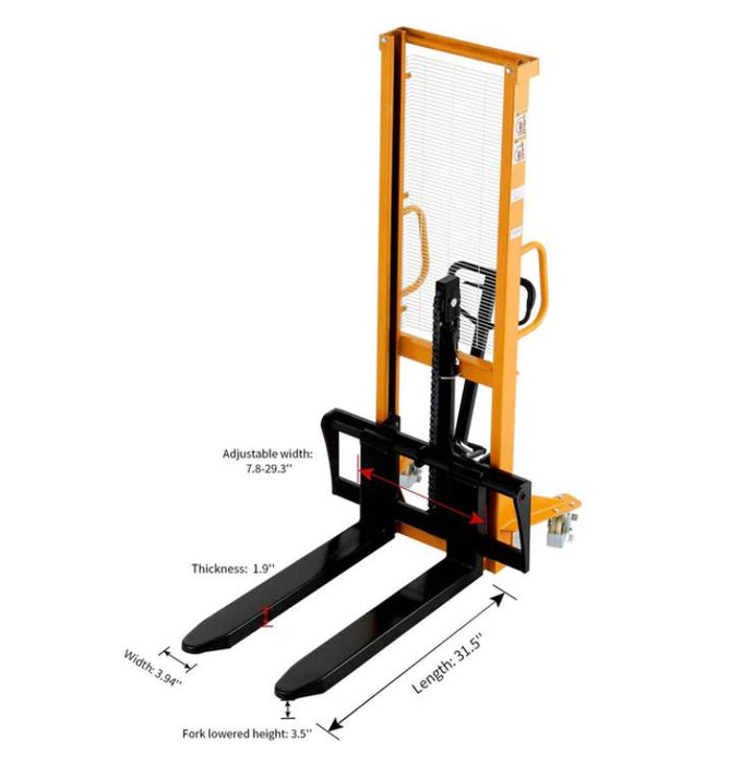 Apollolift Manual Pallet Stacker Adjustable Forks 1100lbs Cap. 63" Lift Height