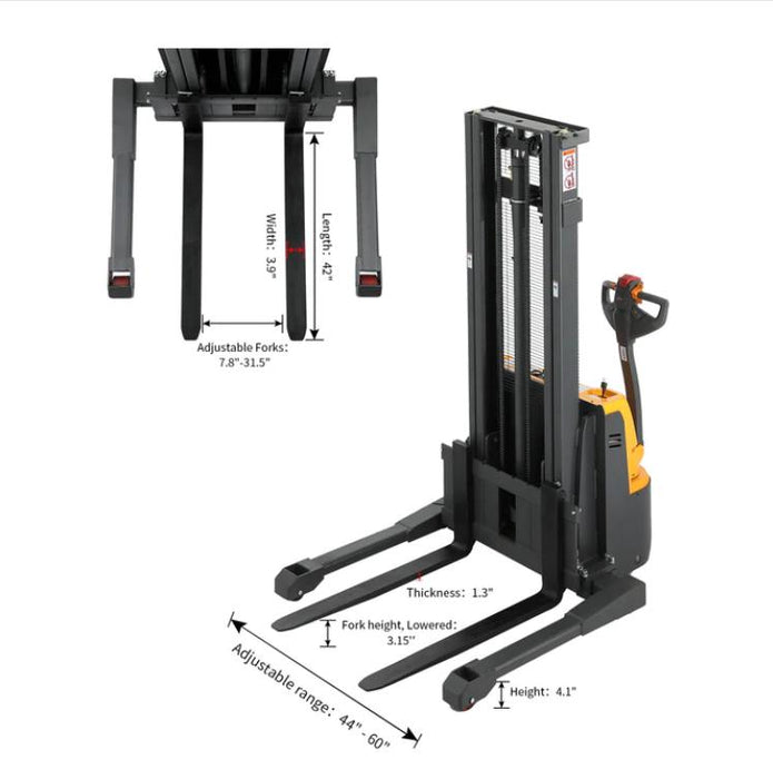 Apollolift Powered Forklift Full Electric Walkie Stacker 3300lbs Cap. Straddle Legs. 98" lifting